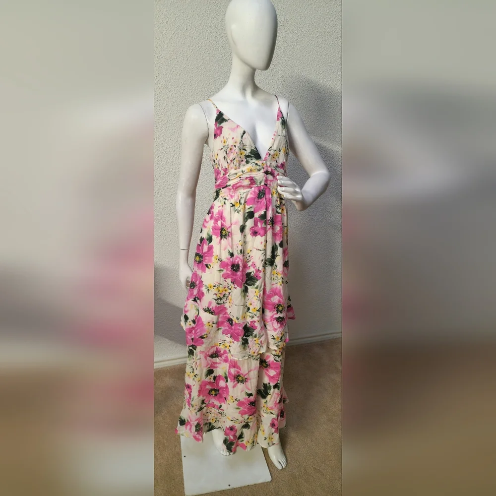 Abercrombie & Fitch Pink Floral Tiered Maxi Dress